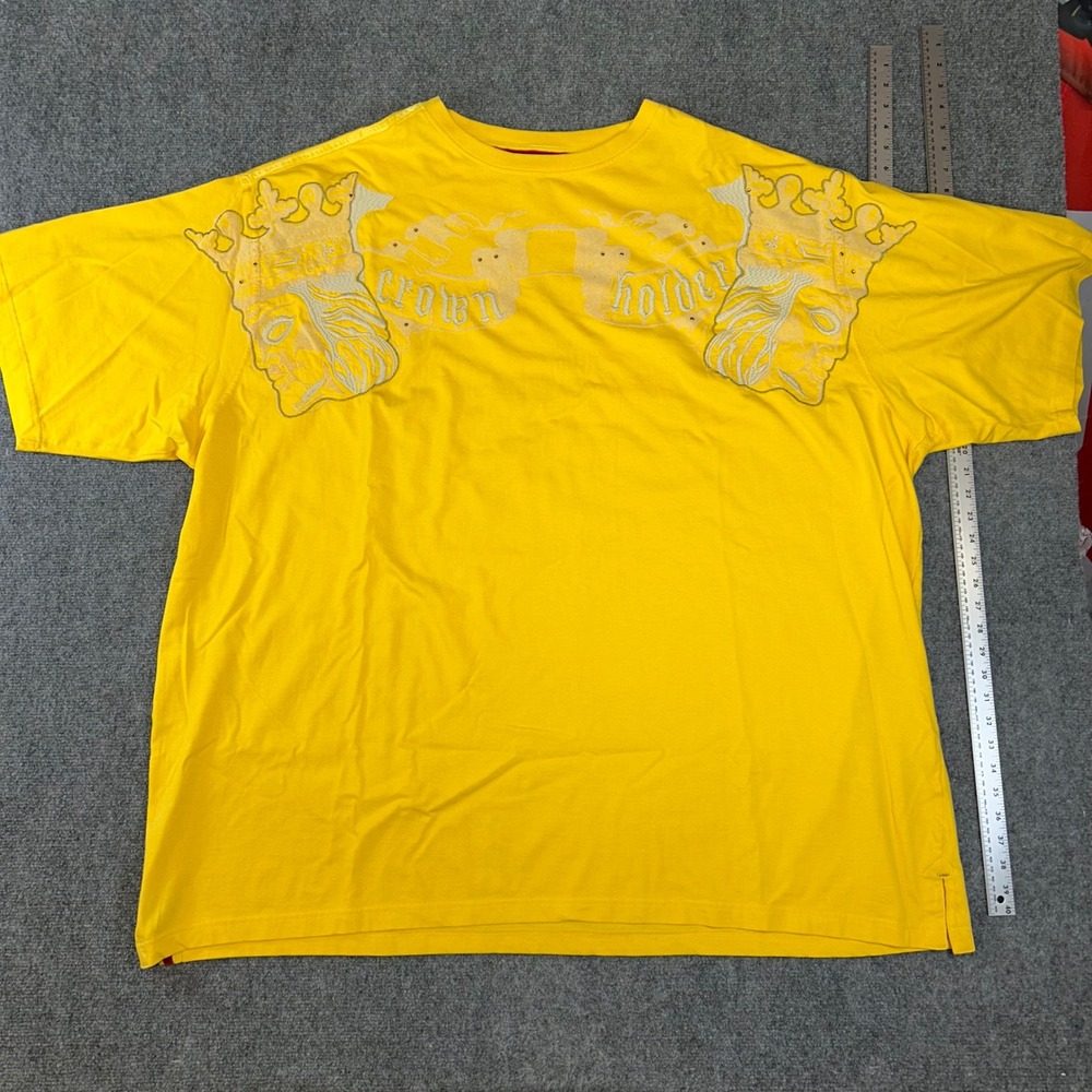 Crown Holder Mens Yellow Embroidered Graphic T-Shirt Y2K Streetwear Size 6XLT